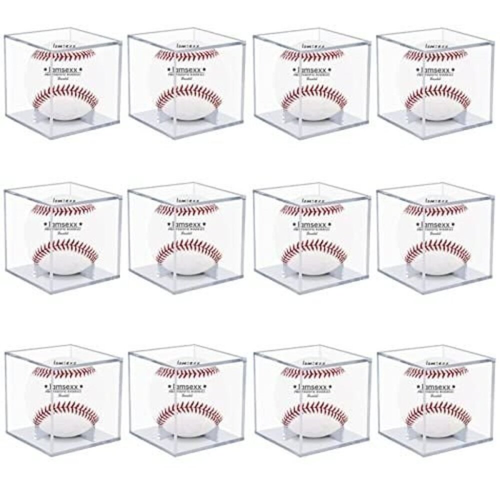 12 Pack UV Protected Acrylic Boxes Clear Baseball Display Cases